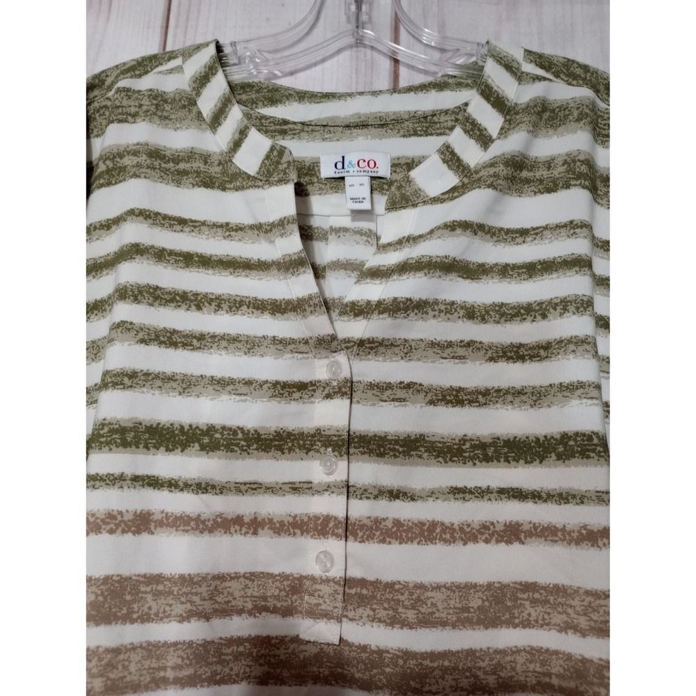 d & co Womens Tunic Top Ladies XL 3/4 Sleeve Striped Button‎ Up Casual Blouse - Picture 3 of 7